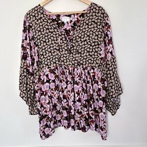 Johnny Was JADE Mixed Floral Boho Wide Sleeves Top Blouse Size XL *D26